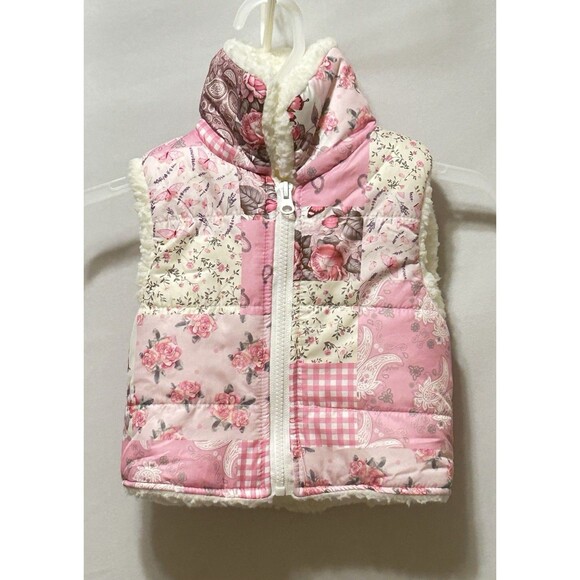 Infant Girl 12-18 Months Pink Quilted Print Sherpa Lined Vest NWT - Picture 1 of 11